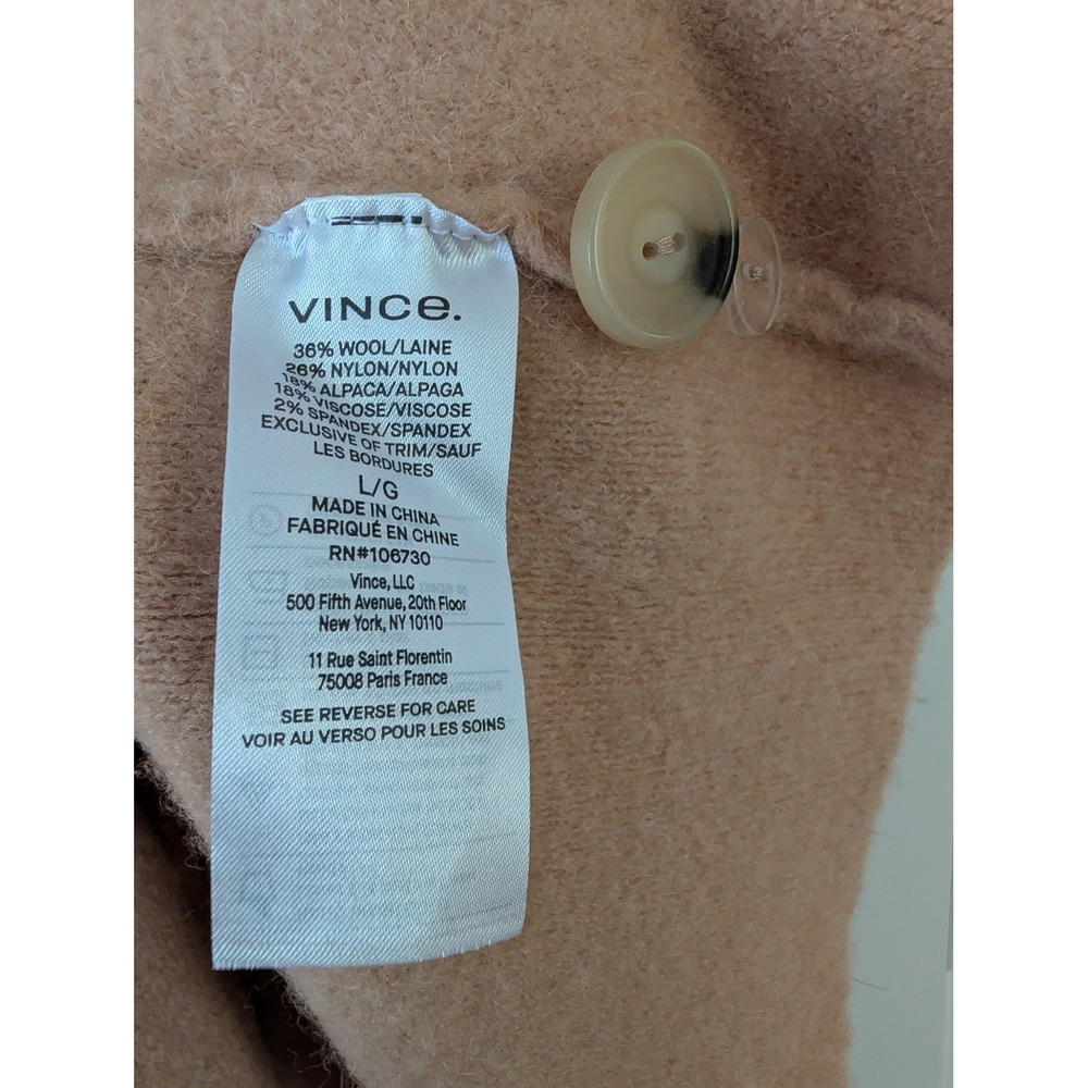 $545 Vince Wool Alpaca Blend Cardigan Coat Button Front Tan Beige Tan Large - Picture 6 of 6